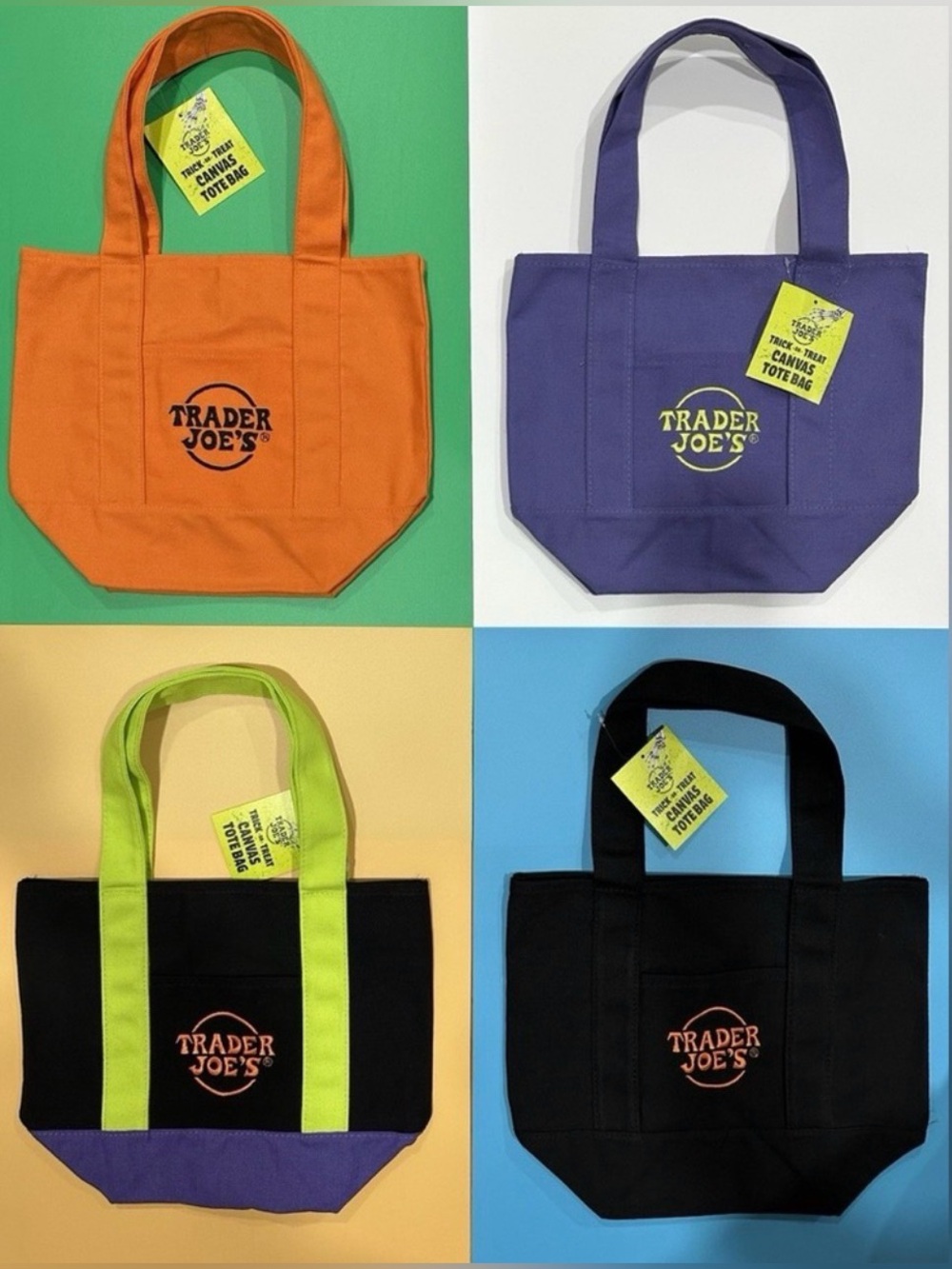 Trader Joe's Mini Canvas Halloween Tote Bags - Set of 4